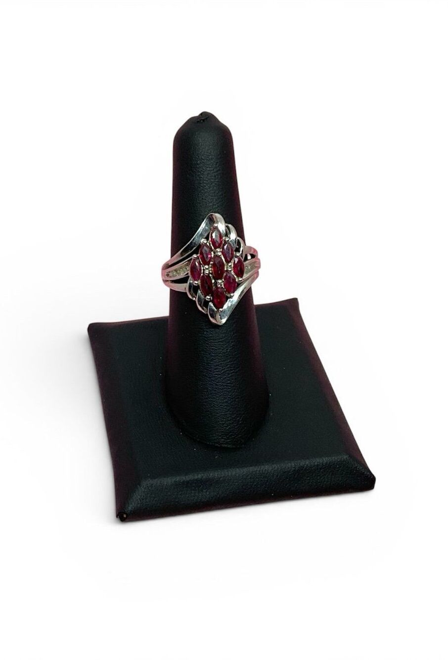 Sterling Silver Ring with Simulated Rubies & Cubic Zircons (Size 7)